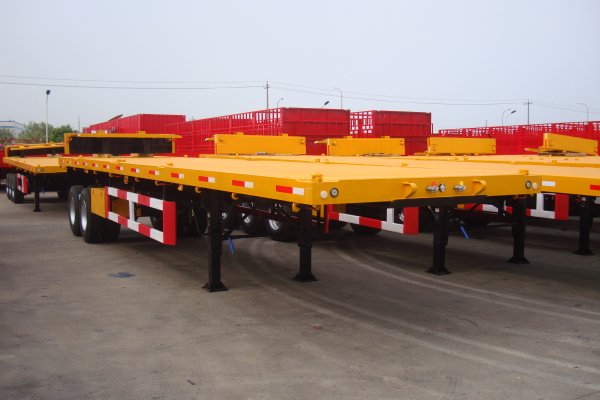 China 2 Axles Flat Bed Container Semi Trailer for sale