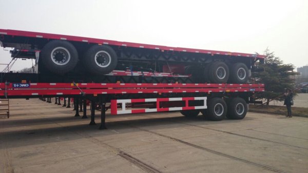 China 2 Axles Flat Bed Container Semi Trailer for sale